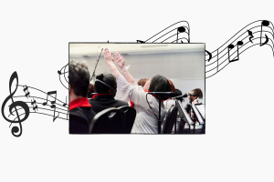 Woman singing with hands in the air